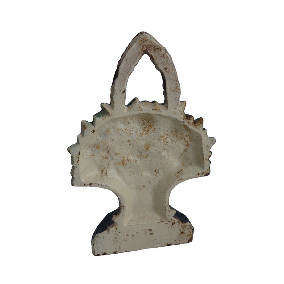 Vintage Cast Iron Flower Basket Doorstop Stamped Victorian Cottage Decor - Picture 4 of 9